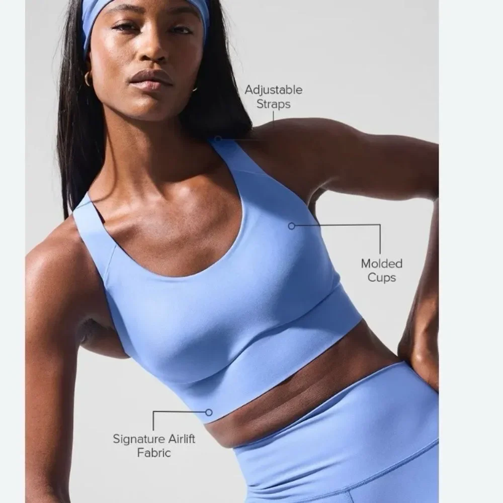 Alo Yoga Crystal Blue High Impact Racerback Sports Bra 34D Sculpt Fit